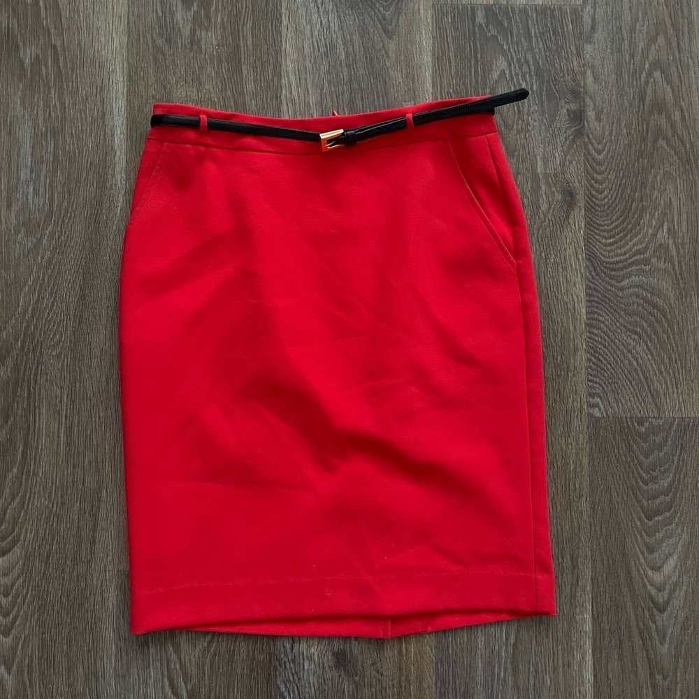 Trina Turk Red Belted Pencil Skirt | Office Siren Chic | Size 6